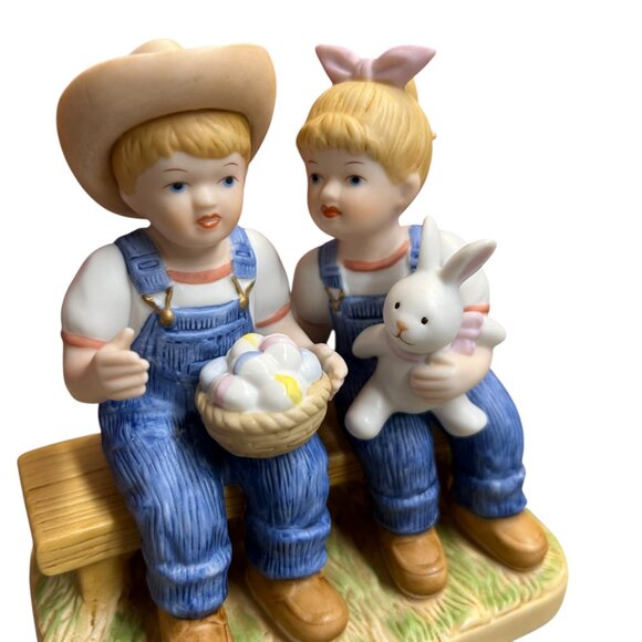 Home Interiors 2005 Denim Days Easter Joy Debbie Danny Porcelain Figurine - Picture 3 of 8
